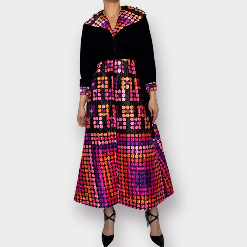 70s Black Pink Orange‎ Polka Dot Dress